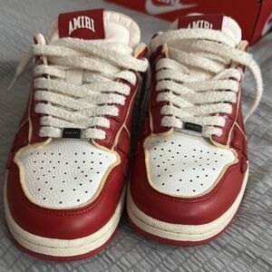 AMIRI Red and White Lace-Up Sneakers